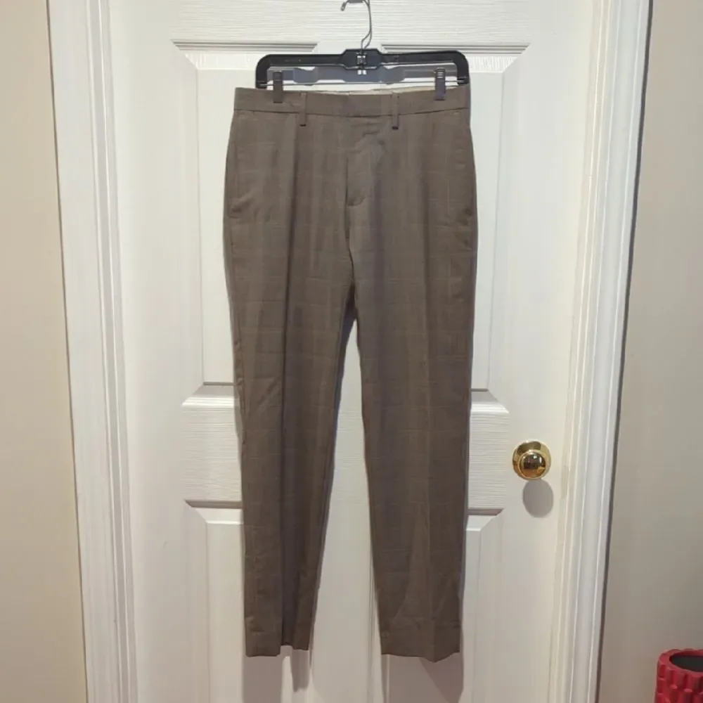 Banana Republic Men's 30 X 30 Tailored Slim Fit Tan Plaid Dress Pants Wool Blend